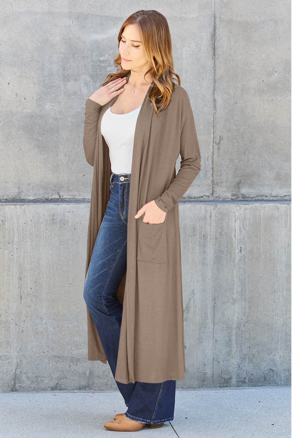 Basic Bae Full Size Open Front Long Sleeve Cover Up - DaTrendStore.Com