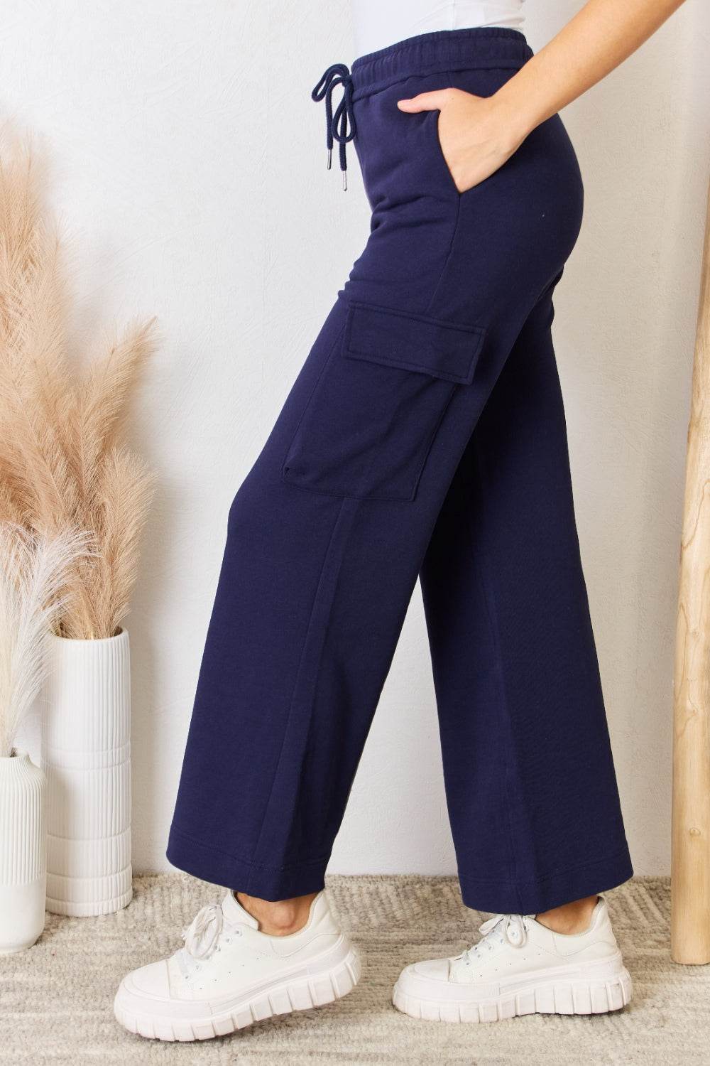 RISEN Drawstring Relaxed Cargo Wide Leg Pants - DaTrendStore.Com