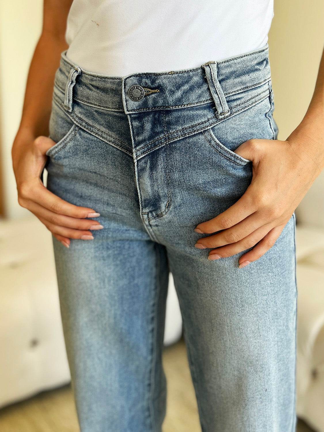 Judy Blue Full Size High Waist Wide Leg Jeans - DaTrendStore.Com