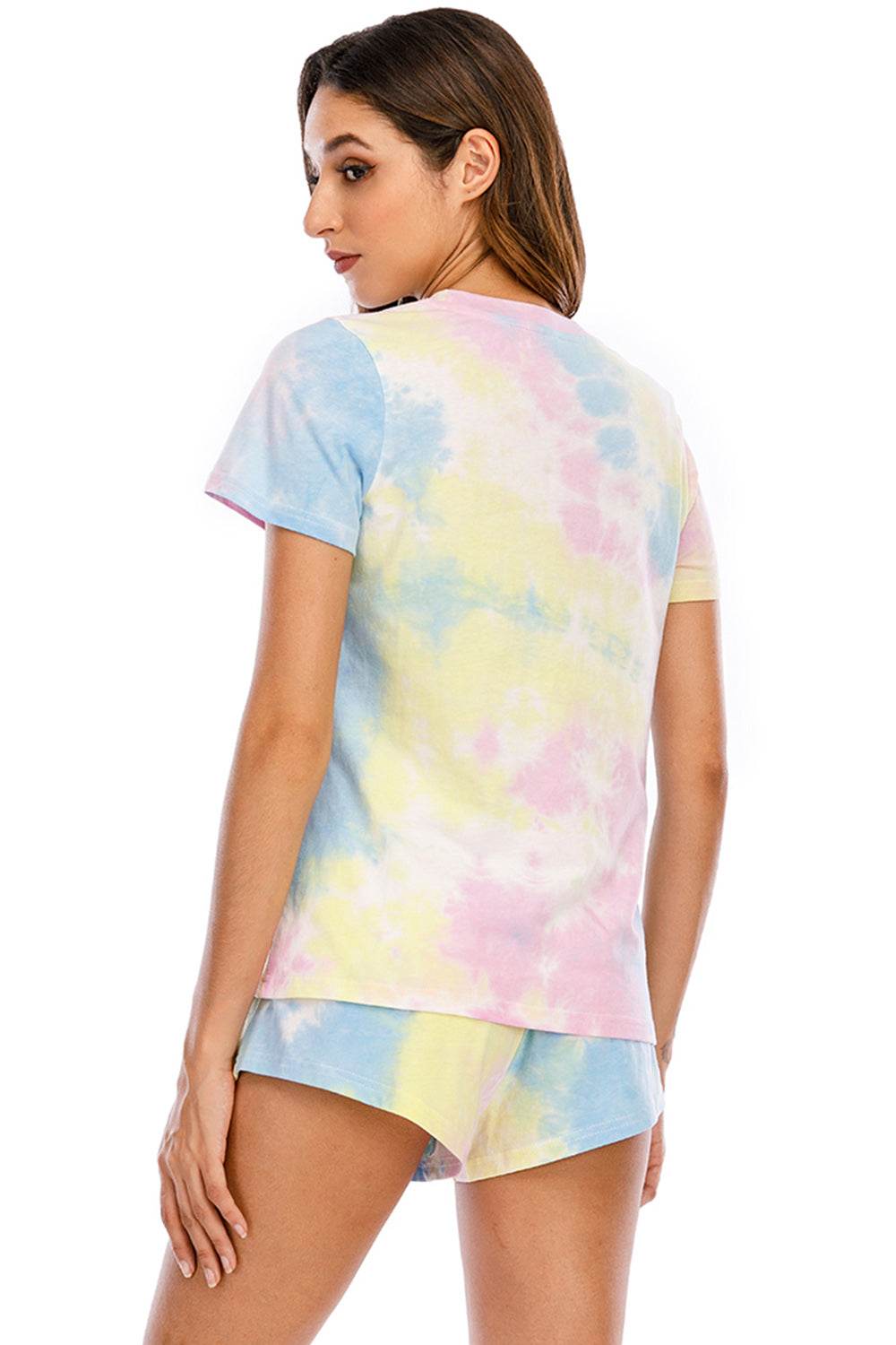Tie-Dye Round Neck Short Sleeve Top and Shorts Lounge Set - DaTrendStore.Com