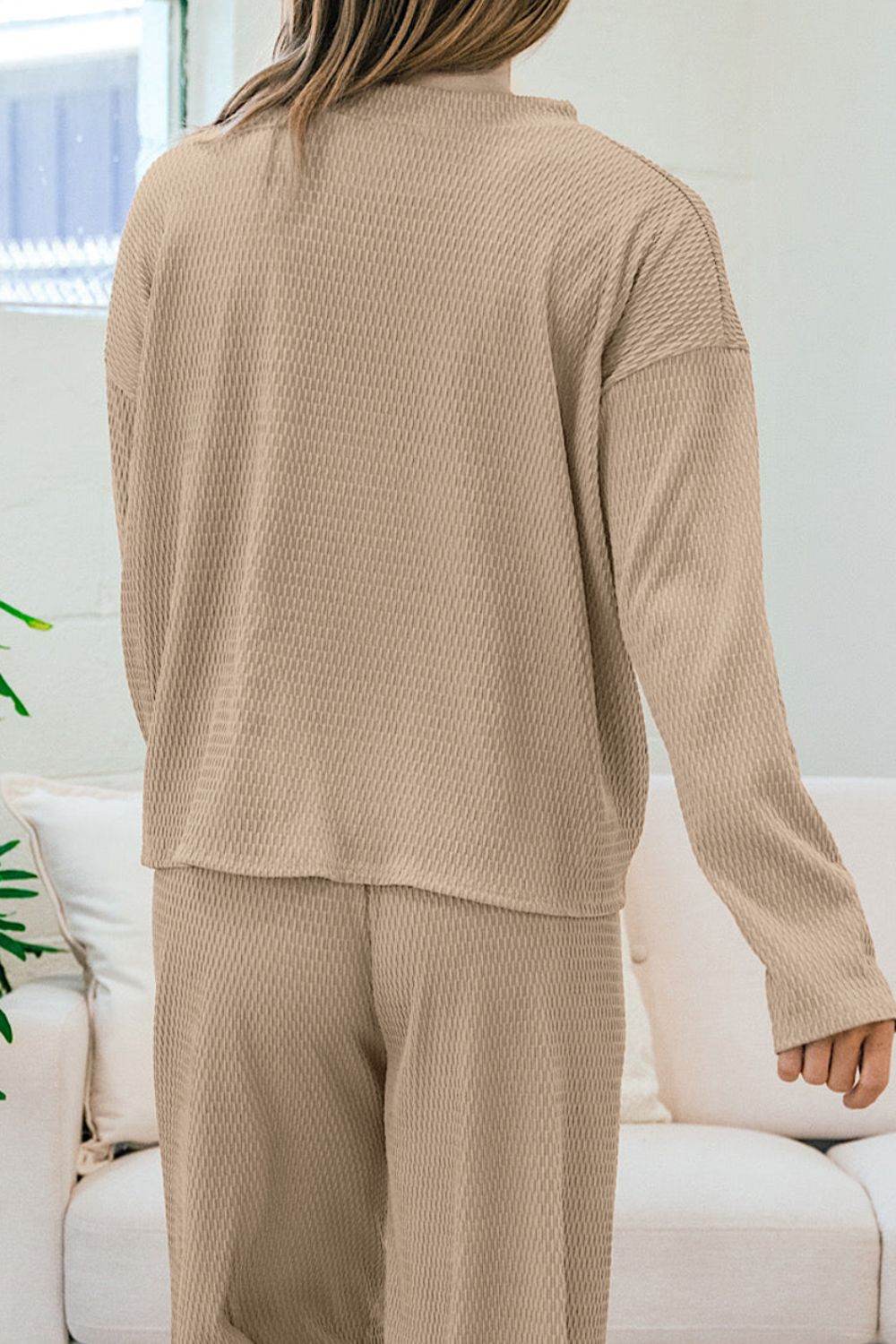 Round Neck Dropped Shoulder Top and Pants Set - DaTrendStore.Com