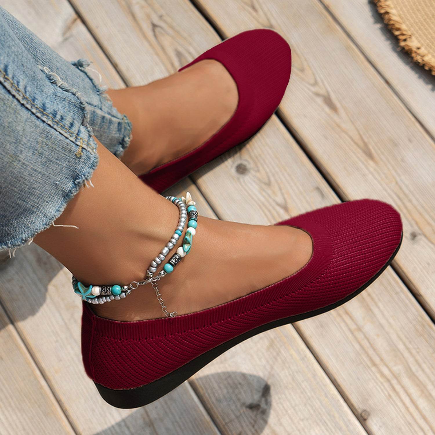 Round Toe Knit Ballet Flats - DaTrendStore.Com