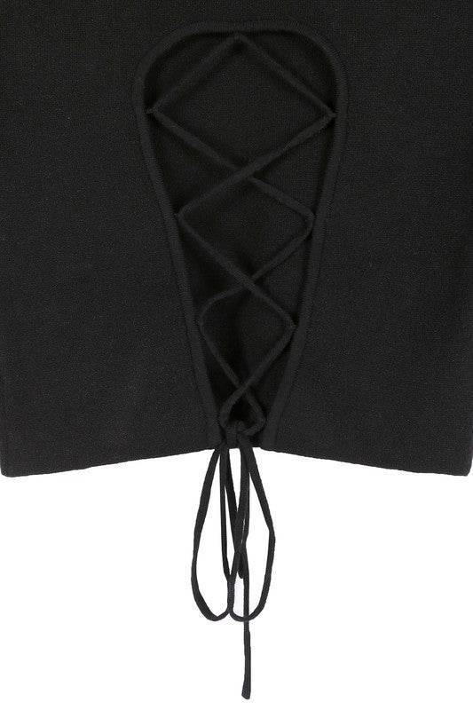 Mock neck lace-up open back top - DaTrendStore.Com