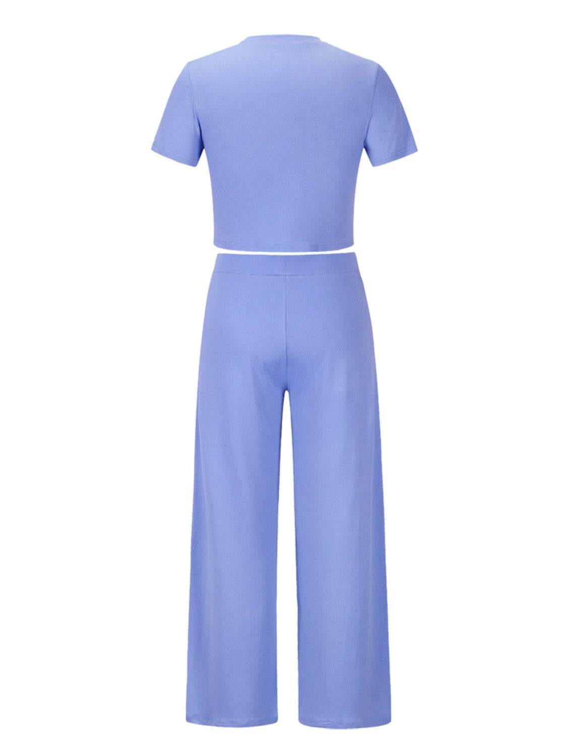 Round Neck Short Sleeve Top and Pocketed Pants Set - DaTrendStore.Com
