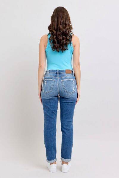 Judy Blue Full Size Button Fly Distressed Jeans with Pockets Plus Size - DaTrendStore.Com