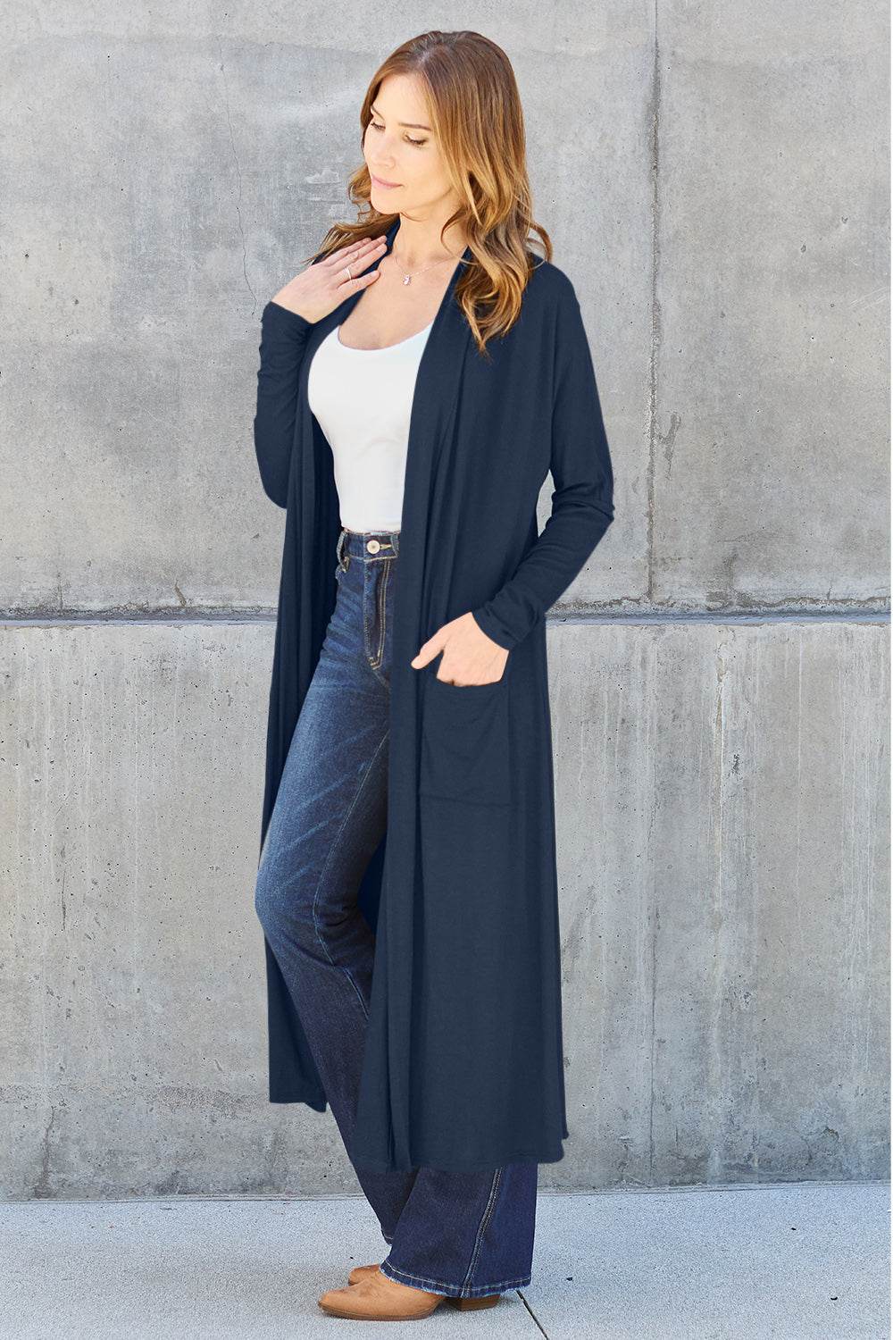 Basic Bae Full Size Open Front Long Sleeve Cover Up - DaTrendStore.Com