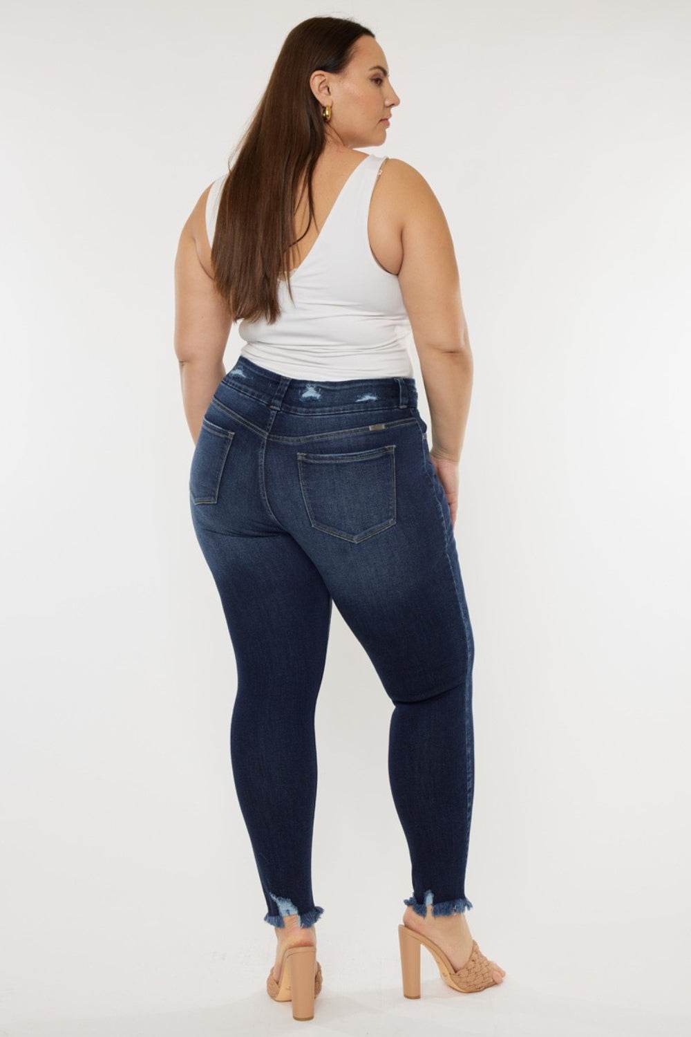 Kancan Full Size Cat's Whiskers Raw Hem High Waist Jeans - DaTrendStore.Com
