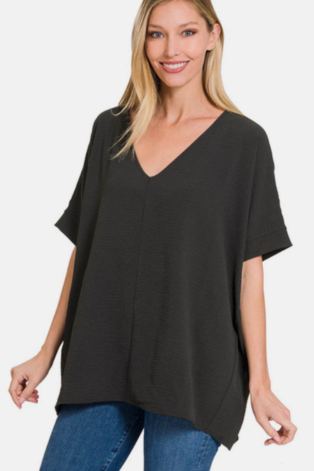 Zenana Full Size V-Neck Short Sleeve Top - DaTrendStore.Com