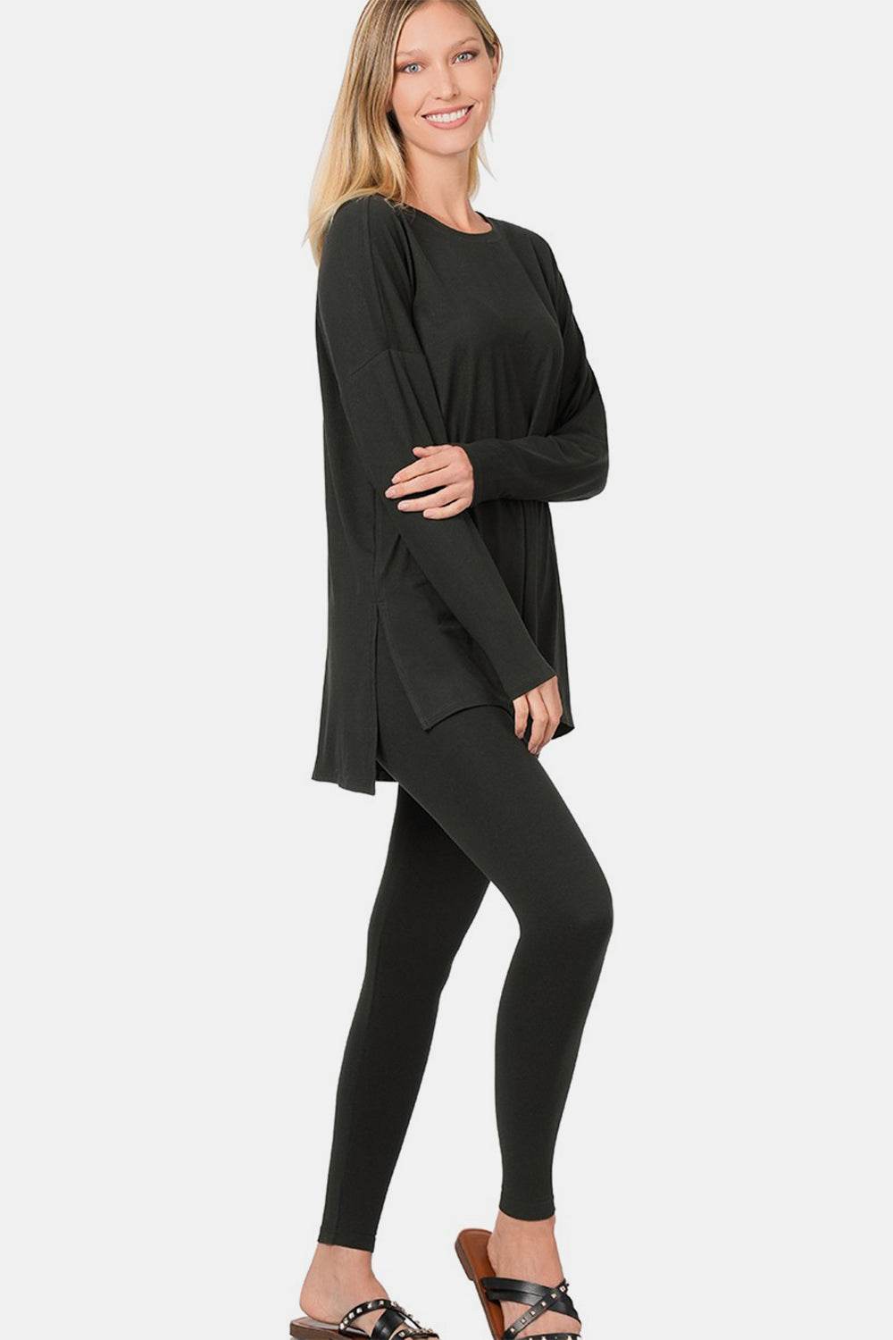 Zenana Full Size Brushed Microfiber Top and Leggings Lounge Set - DaTrendStore.Com