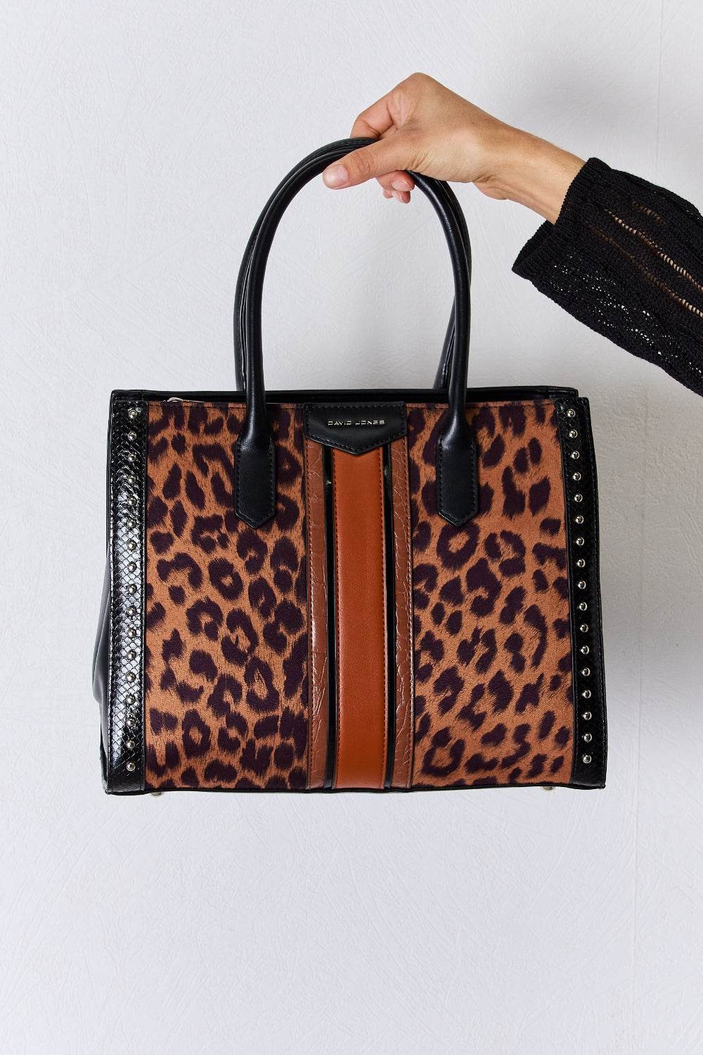 David Jones Leopard Contrast Rivet Handbag - DaTrendStore.Com