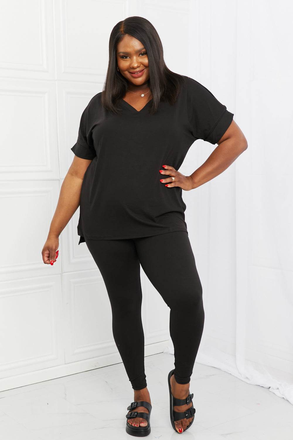 Zenana Self Love Full Size Brushed DTY Microfiber Lounge Set in Black - DaTrendStore.Com