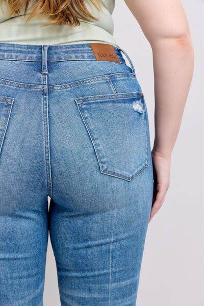 Judy Blue HW Tummy Control Vintage Wash Side Slit Slim Boot Jeans - DaTrendStore.Com