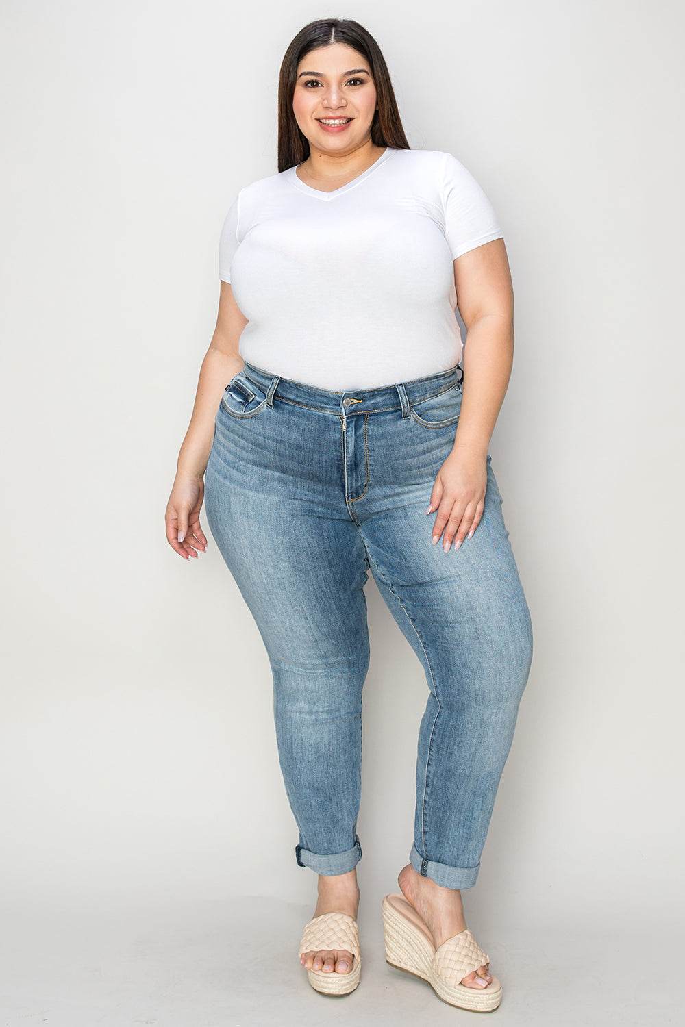Judy Blue Full Size Cuffed Hem Slim Jeans - DaTrendStore.Com