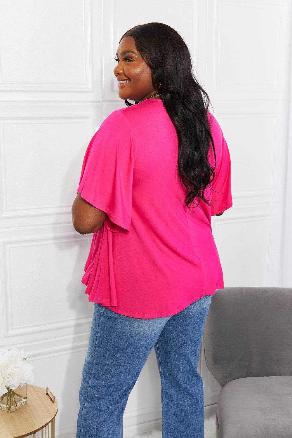 Yelete Full Size More Than Words Flutter Sleeve Top - DaTrendStore.Com