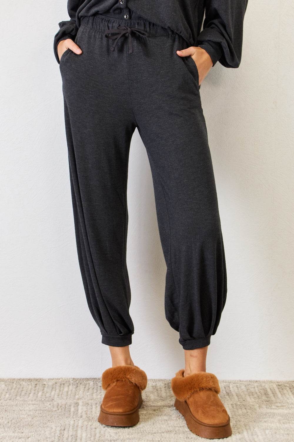 RISEN Ultra Soft High Waist Drawstring Lounge Joggers - DaTrendStore.Com