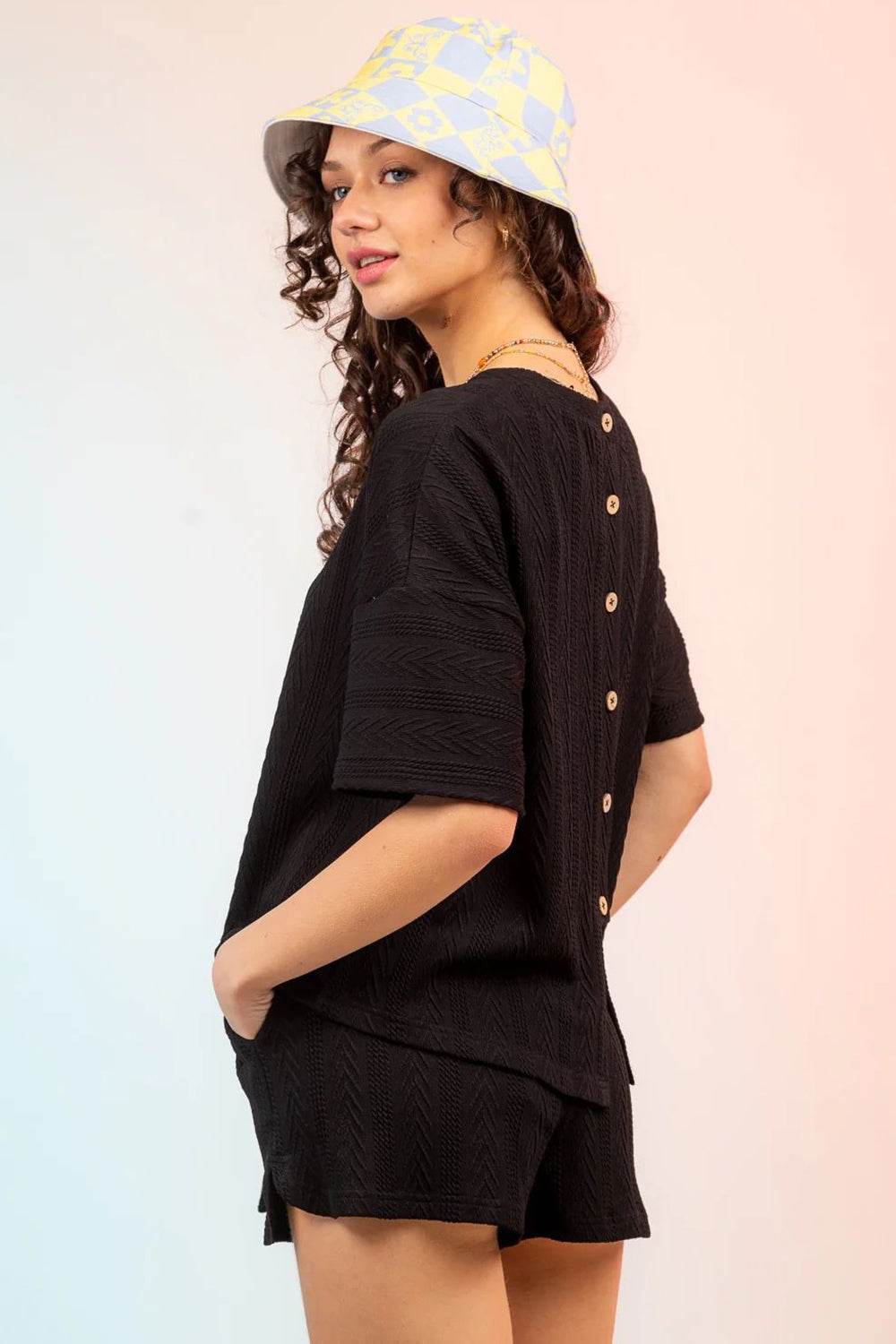 Textured Round Neck Top and Shorts Set - DaTrendStore.Com