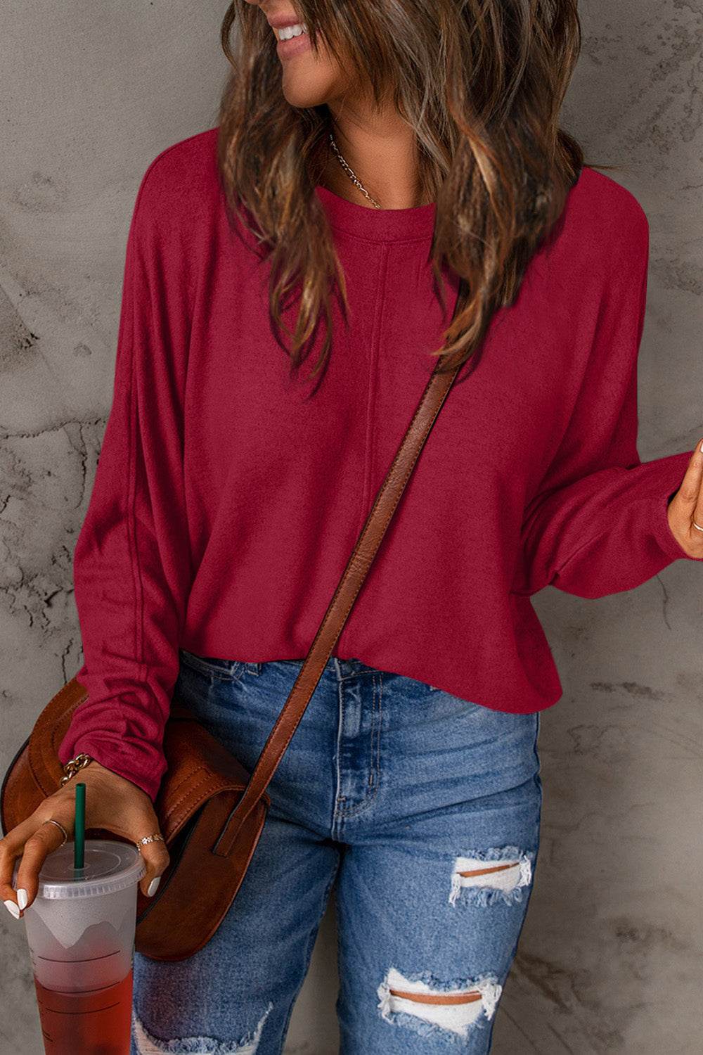 Double Take Full Size Round Neck Long Sleeve T-Shirt - DaTrendStore.Com