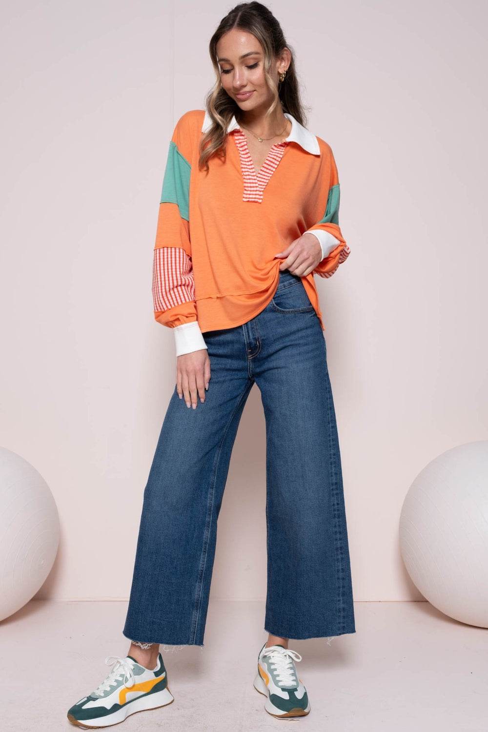 Hailey & Co Color Block Top with Striped Panel - DaTrendStore.Com