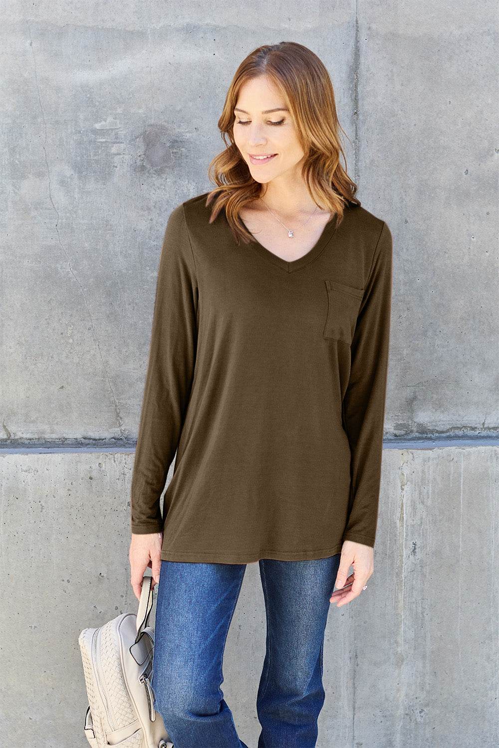 Basic Bae Full Size V-Neck Long Sleeve Top - DaTrendStore.Com