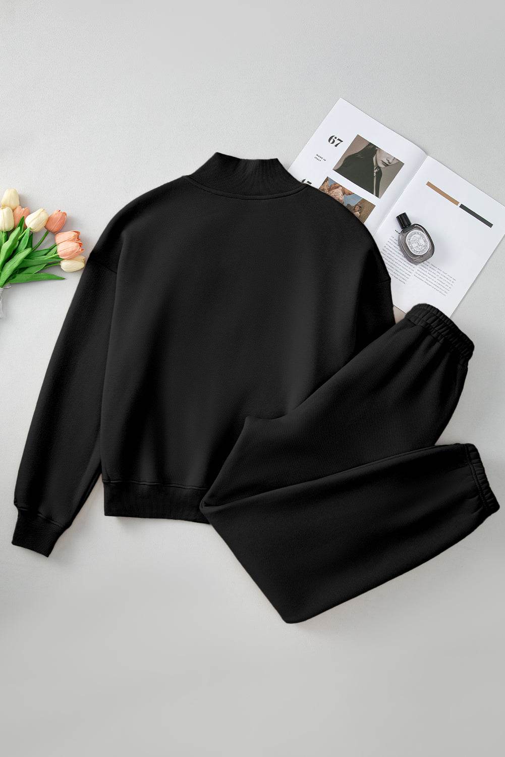 Quarter Zip Long Sleeve Top and Pants Set - DaTrendStore.Com