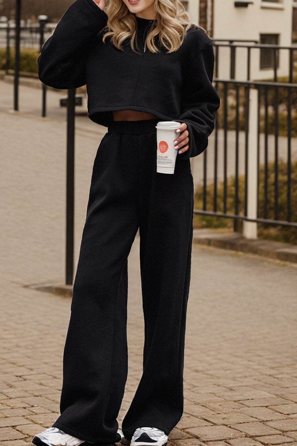Zip Up Mock Neck Top and Pants Set - DaTrendStore.Com