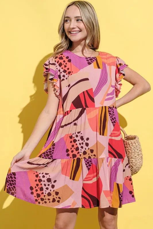 And The Why Mauve Double-Ruffle Sleeve Dress