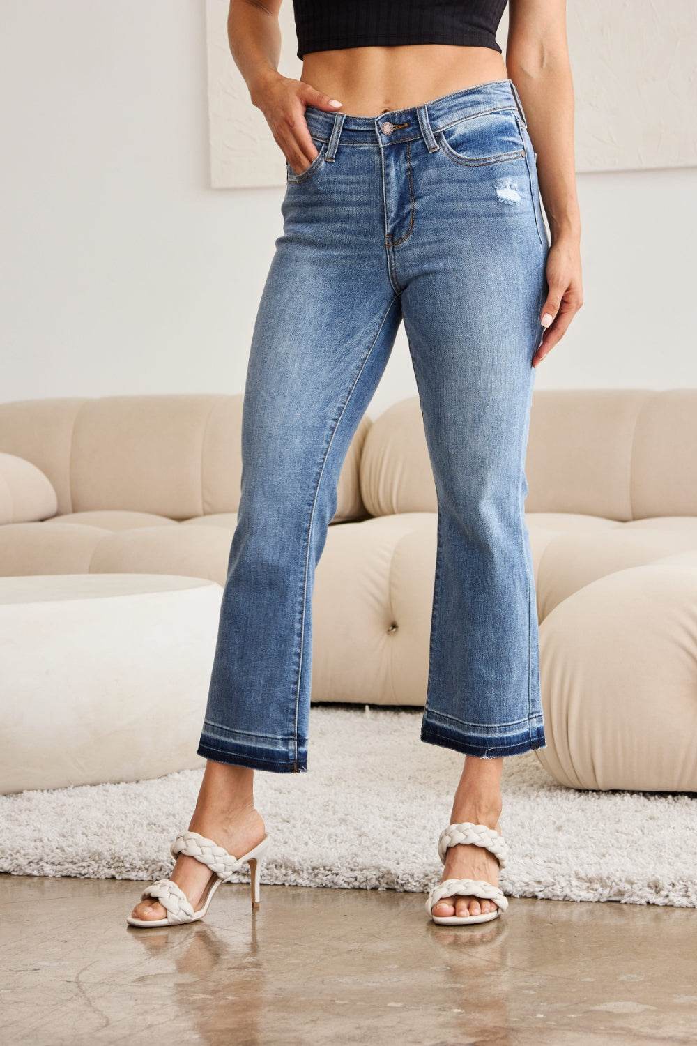Judy Blue Full Size Release Hem Cropped Bootcut Jeans - DaTrendStore.Com
