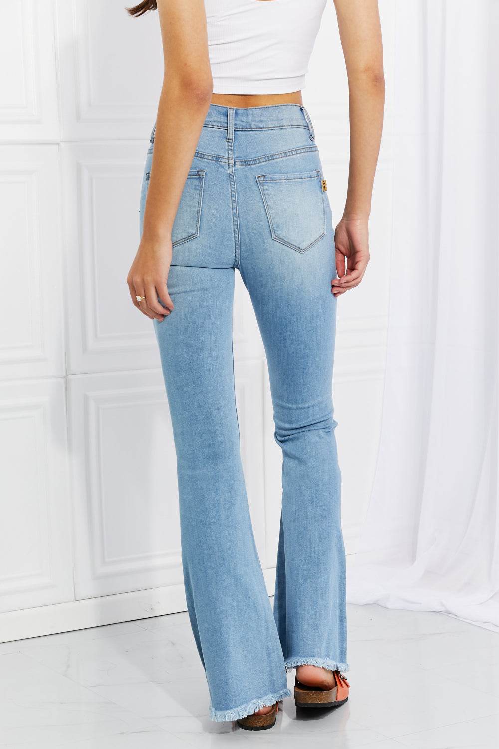 Vibrant MIU Full Size Jess Button Flare Jeans - DaTrendStore.Com