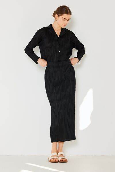 Marina West Swim Pleated Cropped Button Up Shirt - DaTrendStore.Com