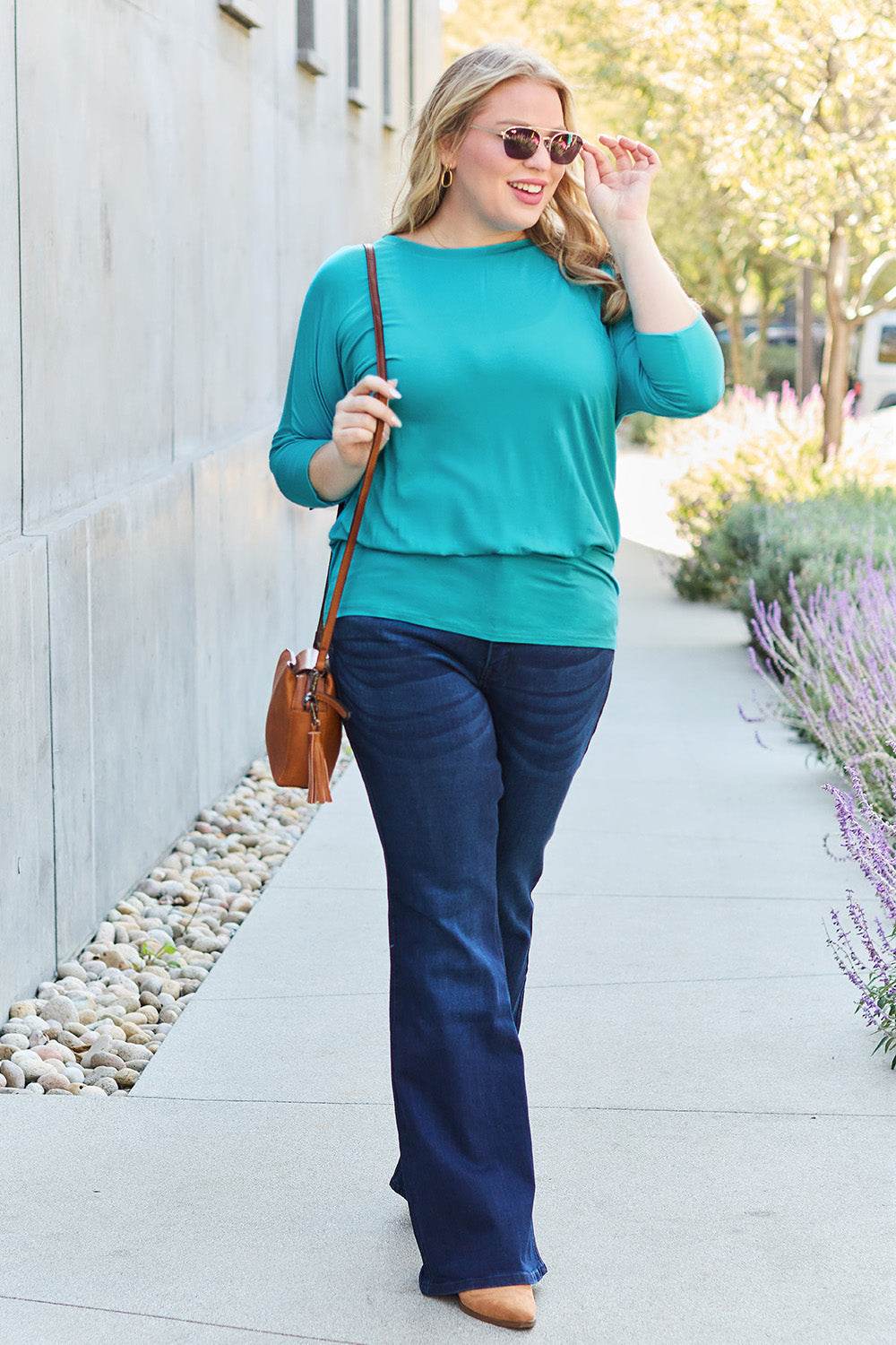 Basic Bae Full Size Round Neck Batwing Sleeve Top - DaTrendStore.Com