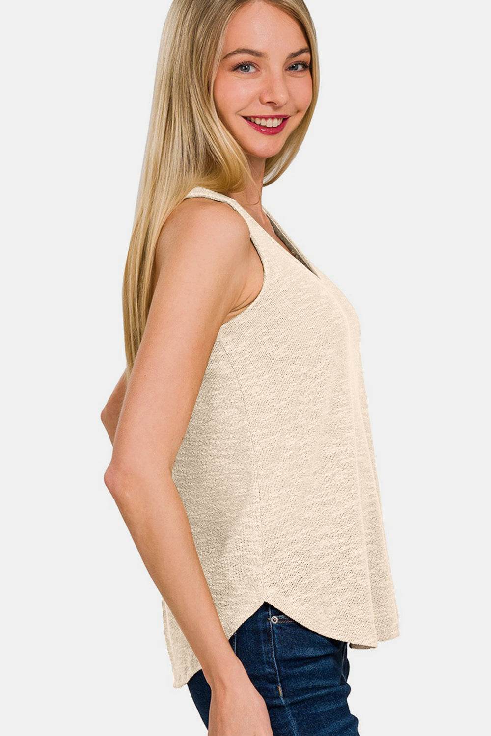 Zenana V-Neck Curved Hem Tank - DaTrendStore.Com