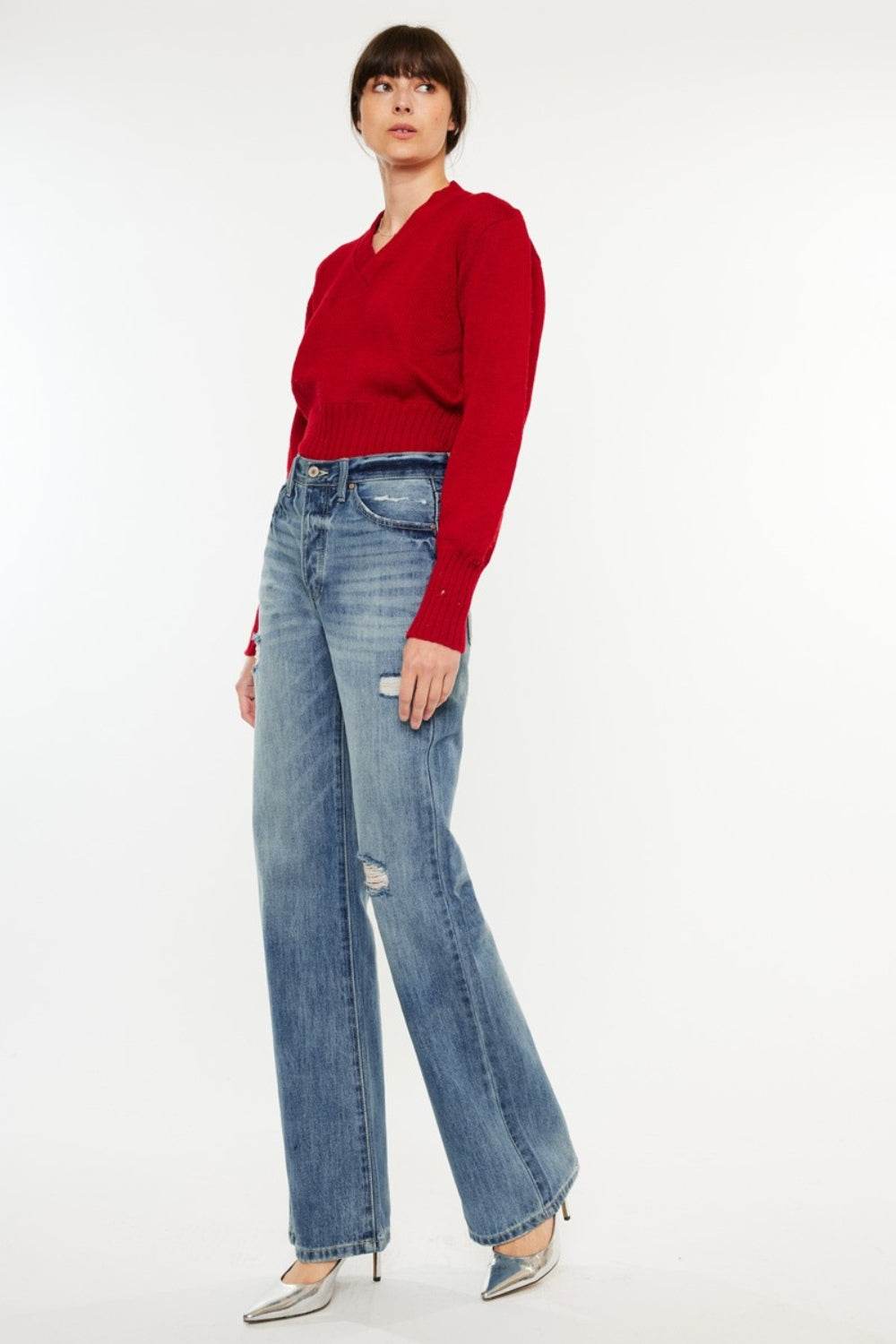Kancan Distressed High Waist Bootcut Jeans - DaTrendStore.Com