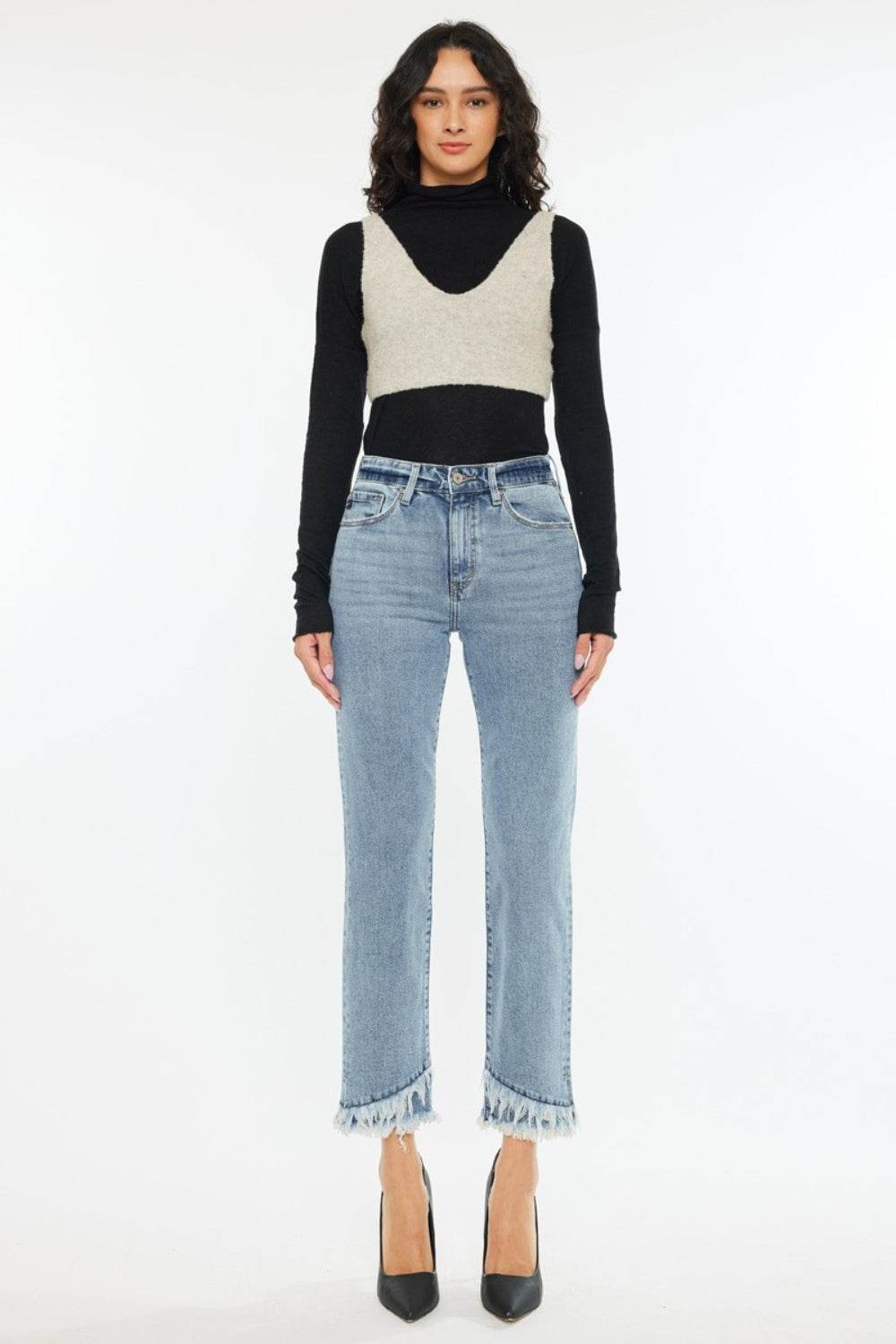 Kancan Raw Hem High Rise Straight Jeans - DaTrendStore.Com