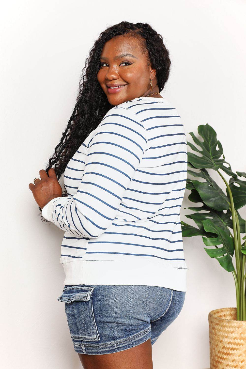 Double Take Striped Long Sleeve Round Neck Top - DaTrendStore.Com