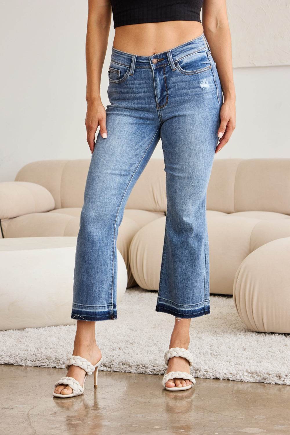 Judy Blue Full Size Release Hem Cropped Bootcut Jeans - DaTrendStore.Com