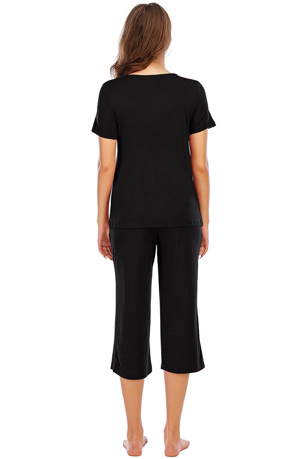 V-Neck Short Sleeve Top and Pants Lounge Set - DaTrendStore.Com