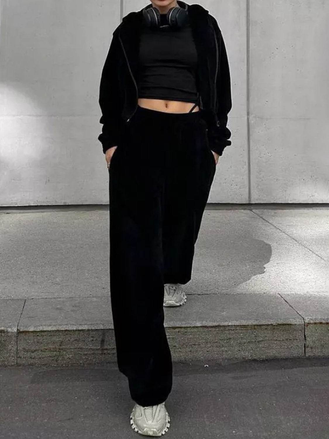 Zip Up Hoodie and Pocketed Pants Set - DaTrendStore.Com