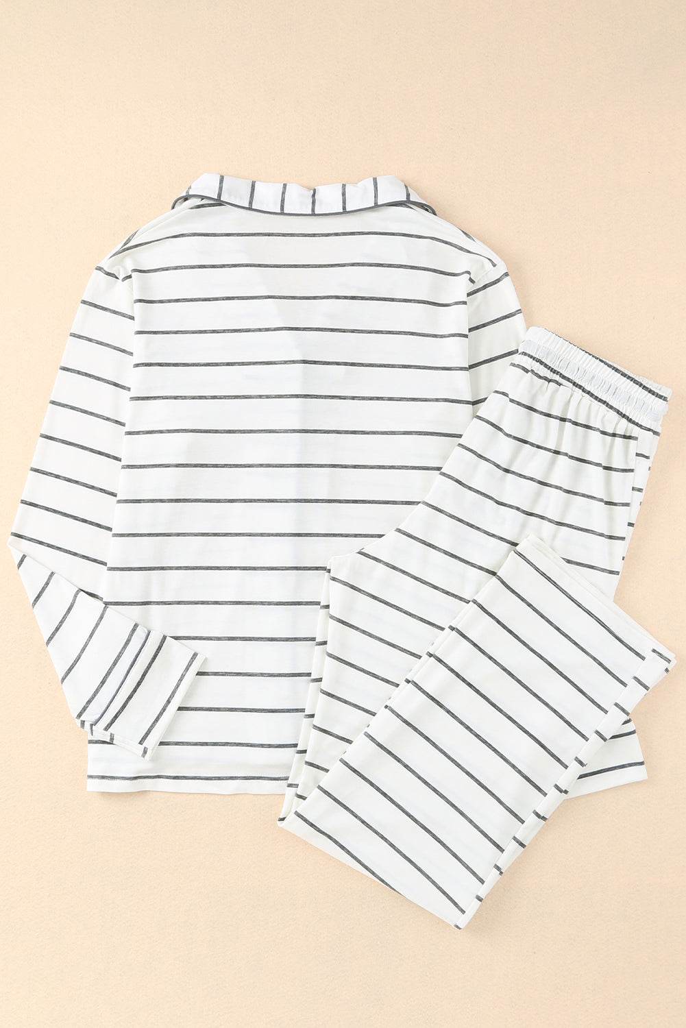 Striped V-Neck Long Sleeve Top and Pants Lounge Set - DaTrendStore.Com