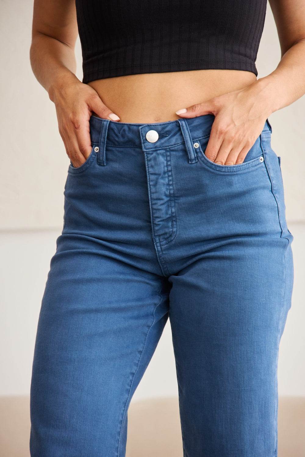RFM Crop Chloe Full Size Tummy Control High Waist Raw Hem Jeans - DaTrendStore.Com