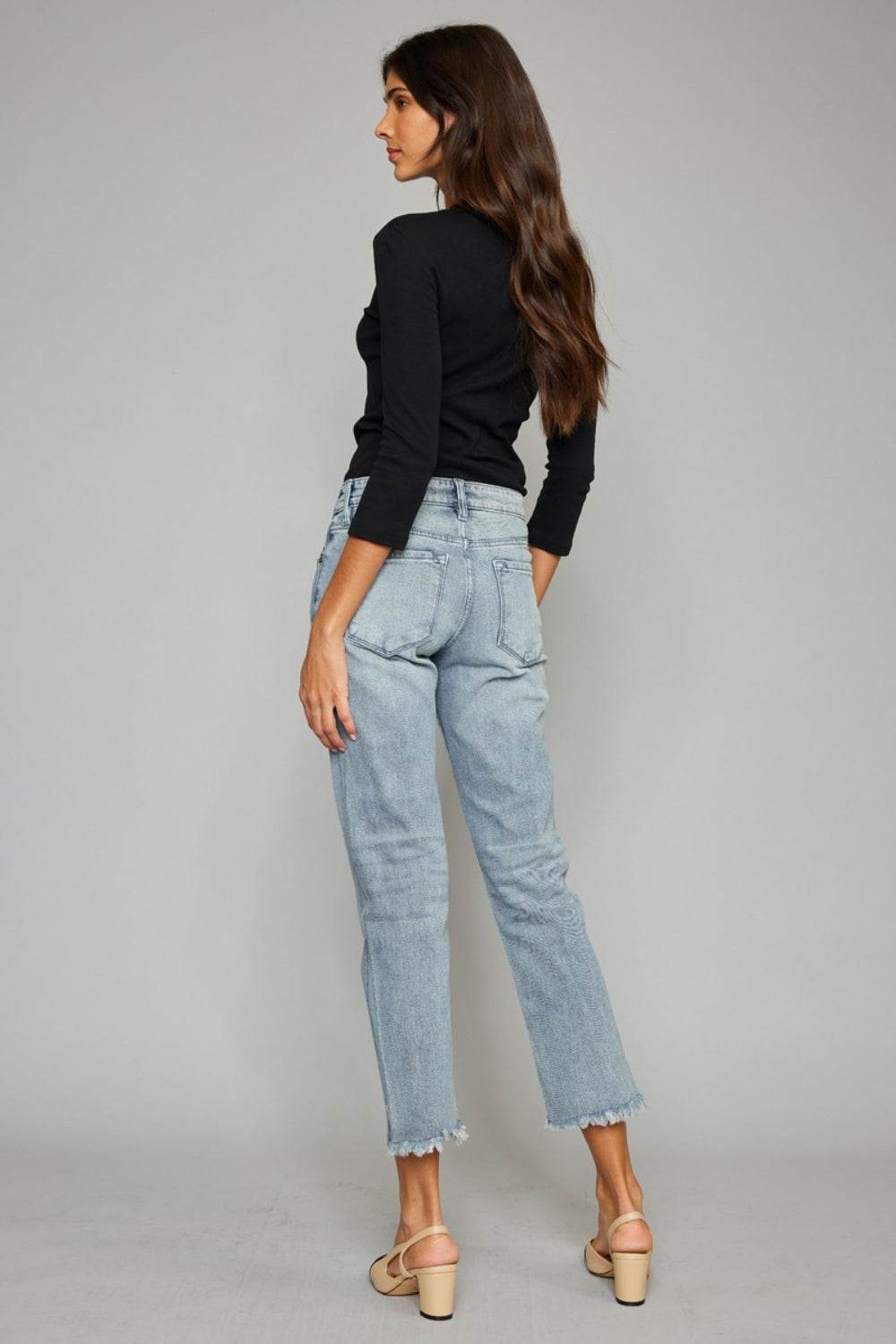 Kancan High Waist Button Fly Raw Hem Cropped Straight Jeans - DaTrendStore.Com