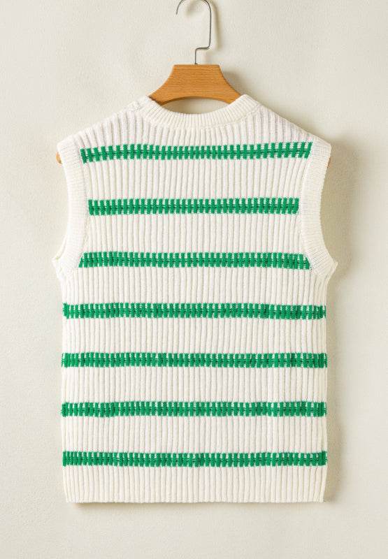 Striped Round Neck Sweater Vest - DaTrendStore.Com