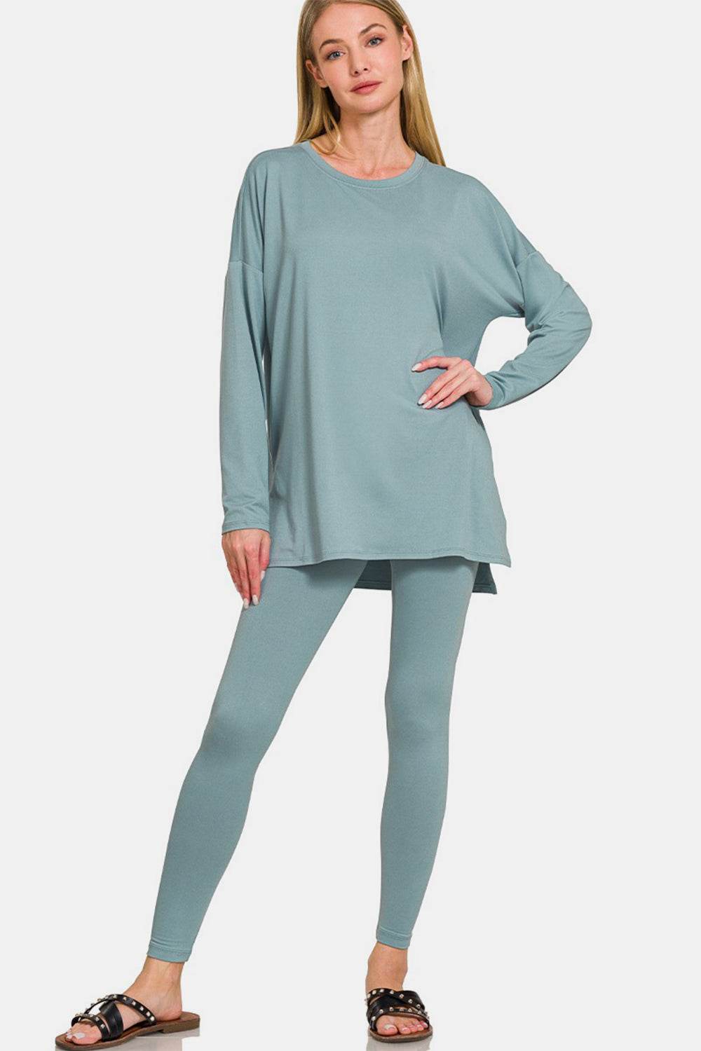 Zenana Full Size Brushed Microfiber Top and Leggings Lounge Set - DaTrendStore.Com