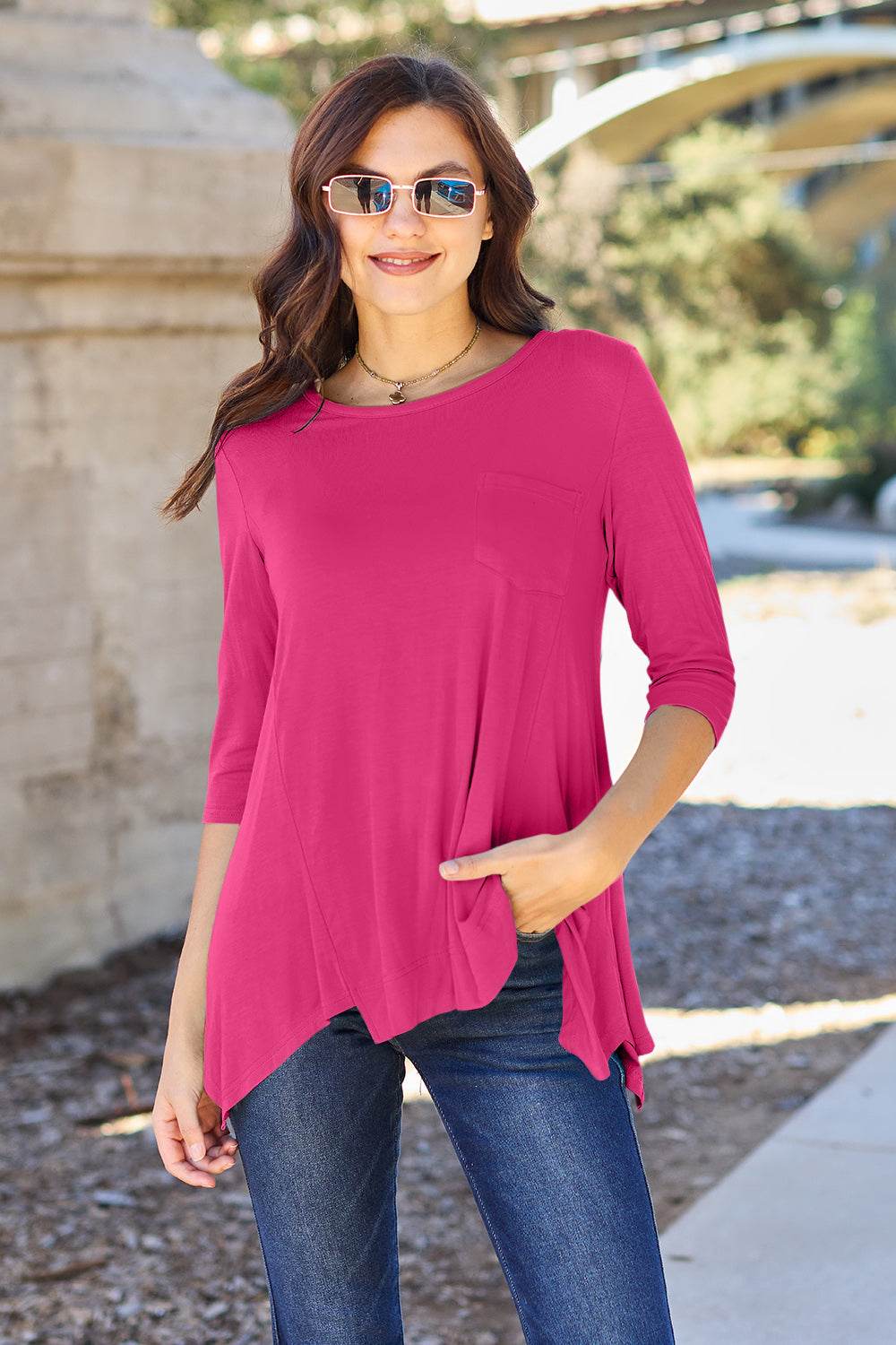 Basic Bae Full Size Round Neck Pocketed T-Shirt - DaTrendStore.Com