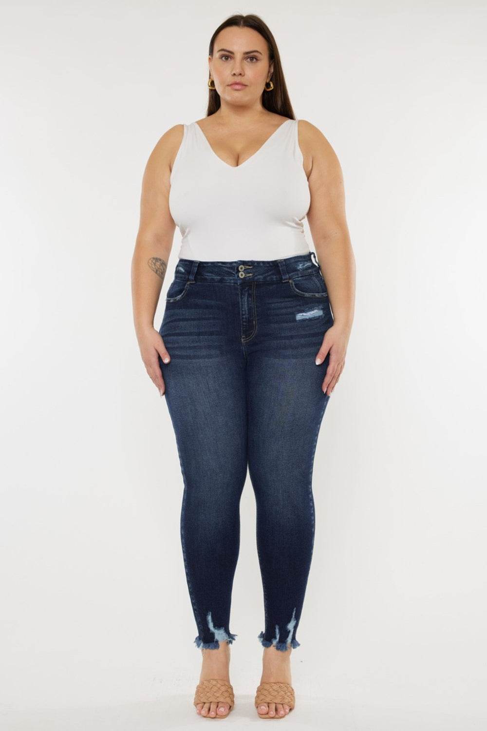 Kancan Full Size Cat's Whiskers Raw Hem High Waist Jeans - DaTrendStore.Com