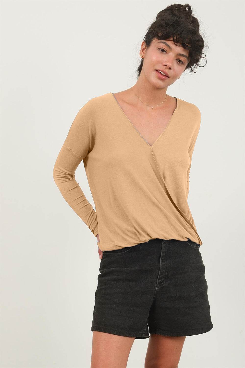 HYFVE Draped Drop Shoulder Long Sleeve Top - DaTrendStore.Com