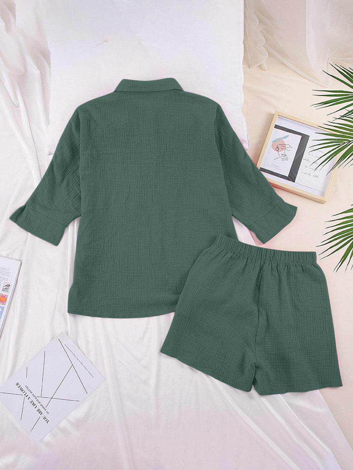 Texture Button Up Shirt and Shorts Set - DaTrendStore.Com
