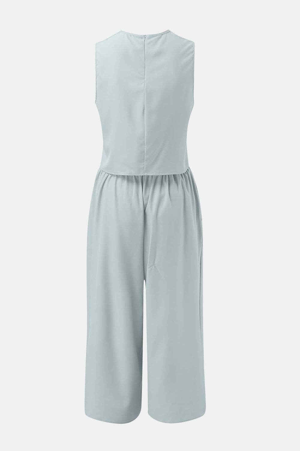 Round Neck Top and Wide Leg Pants Set - DaTrendStore.Com