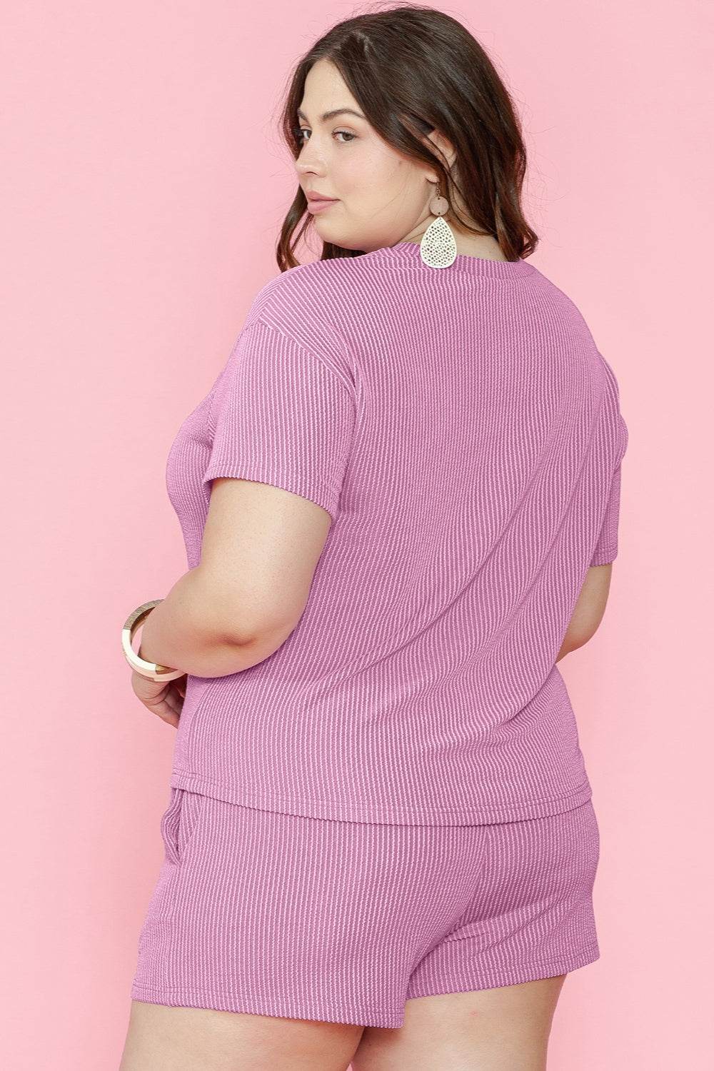 Plus Size Round Neck Short Sleeve Top and Shorts Set - DaTrendStore.Com