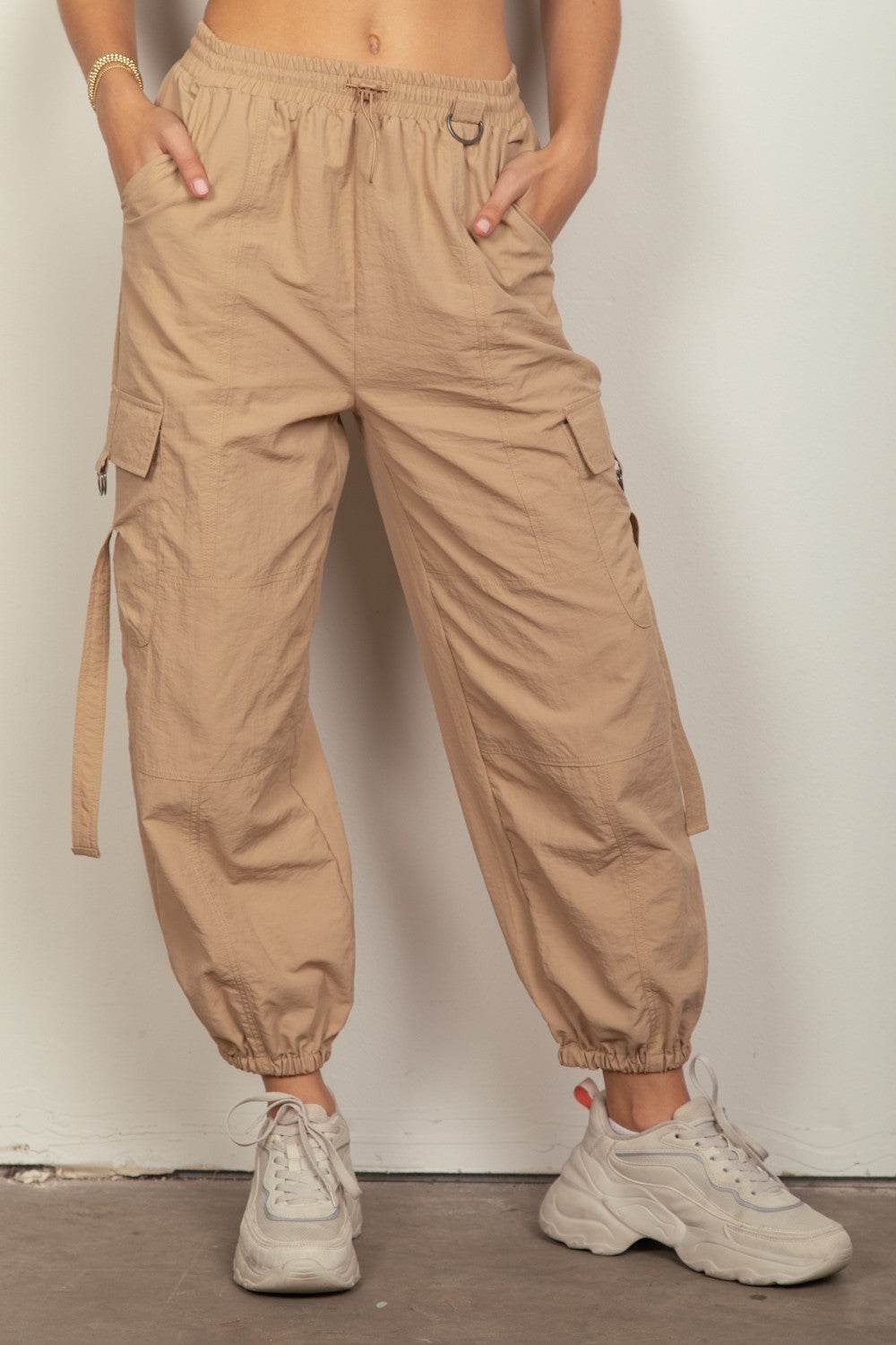 VERY J Elastic Waist Woven Cargo Pants - DaTrendStore.Com