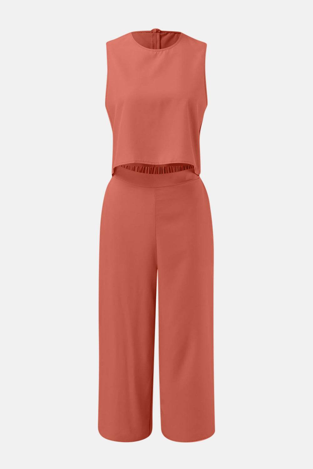Round Neck Top and Wide Leg Pants Set - DaTrendStore.Com